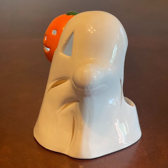 Ghost Tealight Candle Holder With Orange Jack-O-Lantern Accent Halloween Decor - Picture 7 of 7